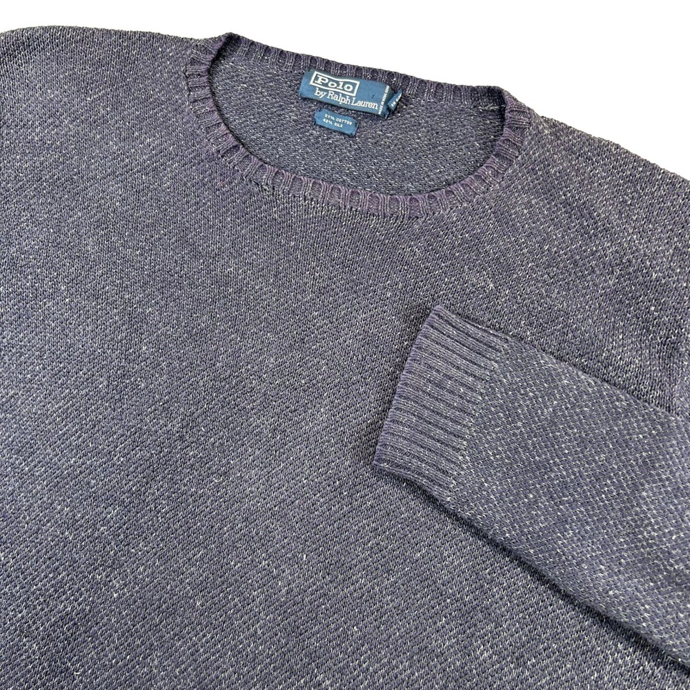 Polo Ralph Lauren Sweater Mens L Navy Blue Cotton Silk Blend Crewneck Knit